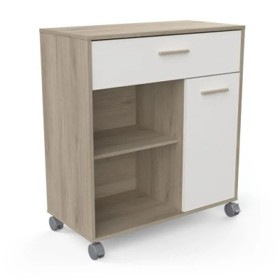 Desserte Micro ondes MINT 1 portes 1 tiroir 2 nicheschêne/blanc