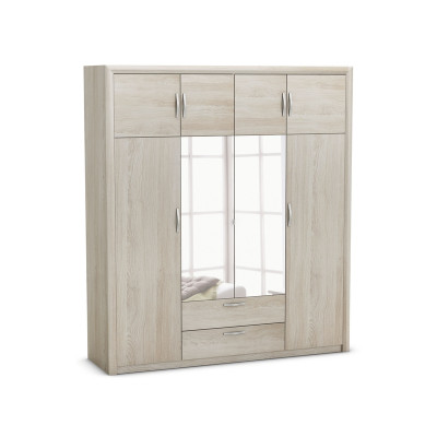 Armoire PLUTON chêne clair 8 portes 2 miroirs 2 tiroirs
