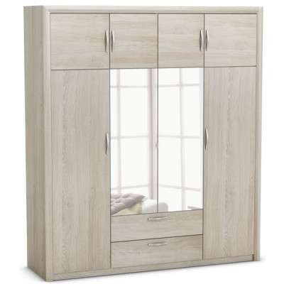 Armoire PLUTON chêne clair 8 portes 2 miroirs 2 tiroirs