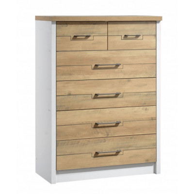 Commode Julie 6 tiroirs chêne doré et blanc