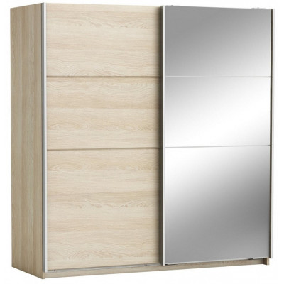 Armoire SHANNON 2 portes coulissantes + miroir Chêne