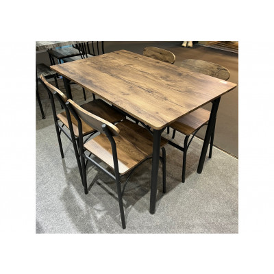 Ensemble Table + 4 chaises PLIZ décor noyer et pieds noir