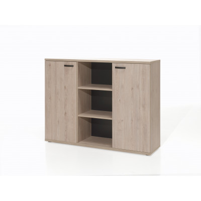 Buffet bas JANEIRO L160 H112 P40 cm cm 2 portes avec étagères Chêne Humus