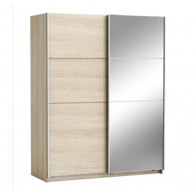 Armoire SHANNON 2 portes coulissantes + miroir Chêne