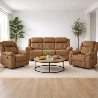 Ensemble salon recliner 3 pièces MELBOURNE PU Marron (1 canapé 3 places/ 2 fauteuils 1 place relax)