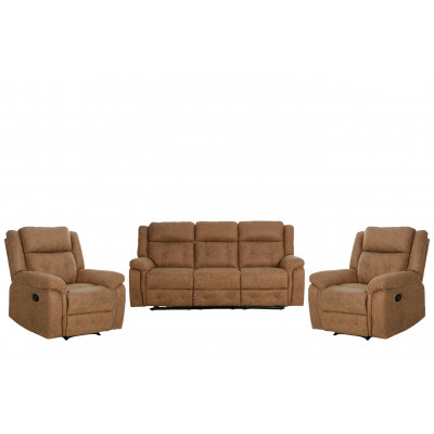 Ensemble salon recliner 3 pièces MELBOURNE PU Marron (1 canapé 3 places/ 2 fauteuils 1 place relax)
