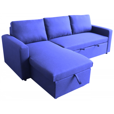 Canapé d'angle convertible DANA tissu lin bleu