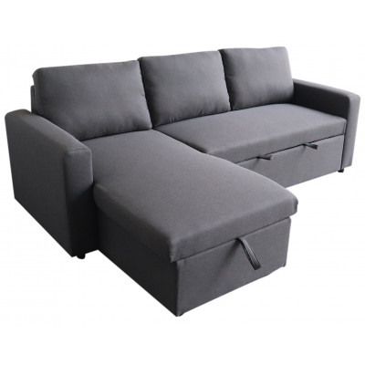 Canapé d'angle convertible DANA tissu lin GRIS