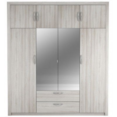 Armoire PLUTON chêne clair 8 portes 2 miroirs 2 tiroirs