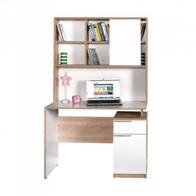 Bureau SONO blanc/chêne étagères supérieures et compartiments bas