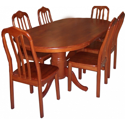 Ensemble Table + 6 chaises FLORA en bois massif (hévéa) teinté merisier