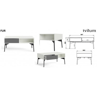 Table basse FUR 1 Tiroir / 1 niche Blanc/Gris