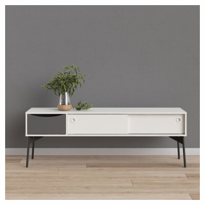 Meuble TV  FUR 2 tiroir coulisse +1 Tiroir Blanc/Gris