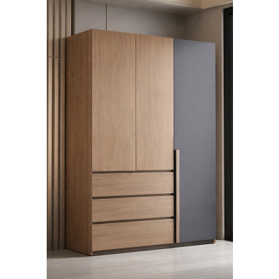 Armoire SUZY 3 portes décor noyer et gris