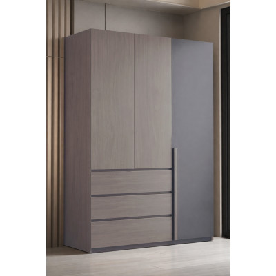 Armoire SUZY 3 portes décor noyer et gris