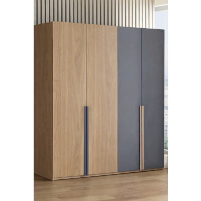 Armoire SUZY 4 portes décor noyer et gris